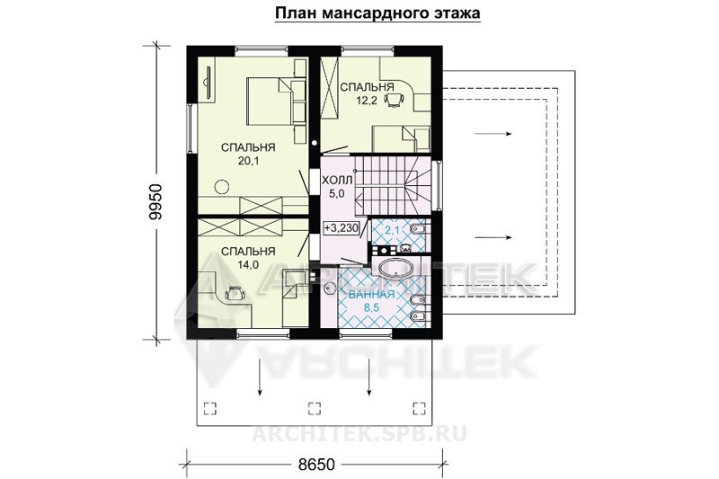 G-106-4P Проект простого дома из газобетона с гаражом, мансардой, террасой