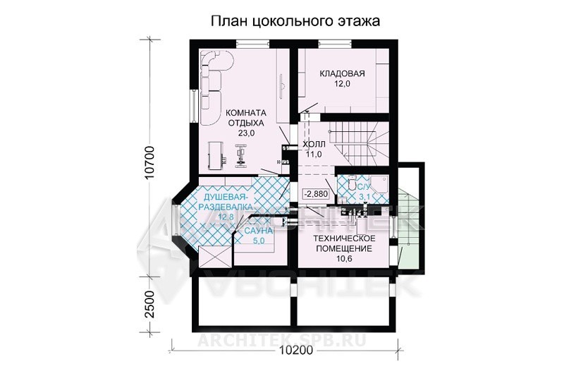 G-110-1D-1 Проект дома из бруса с цокольным этажом, мансардой, эркером, сауной, террасой