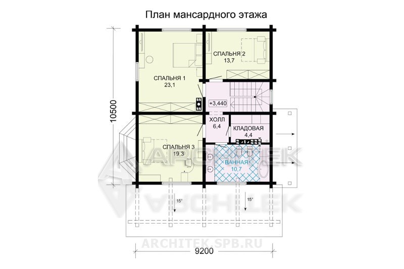 G-110-1D-1 Проект дома из бруса с цокольным этажом, мансардой, эркером, сауной, террасой