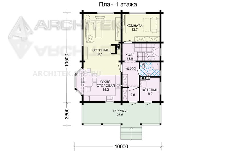 G-110-1D Проект коттеджа из бруса с мансардой и цокольным этажом