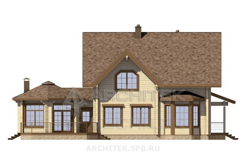 G-110-4D Проект дома из бруса с мансардой, террасой, верандой, эркером