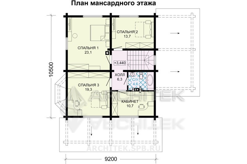 G-110-5D Проект дома из бруса с гаражом, мансардой, террасой, эркером