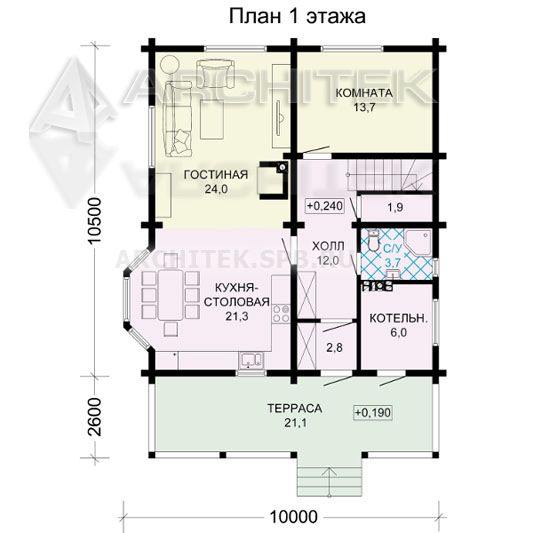 G-110-D Проект деревянного дома с мансардой и террасой