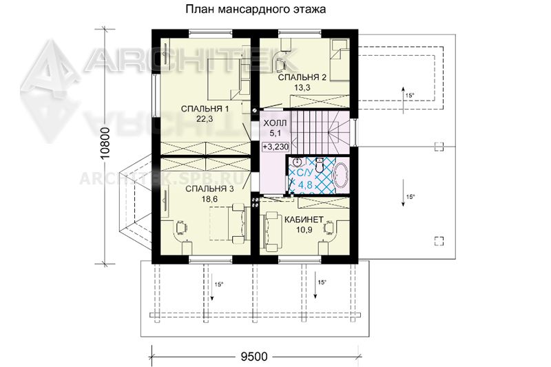 G-115-2P Проект дома из пеноблоков с мансардой, гаражом, эркером
