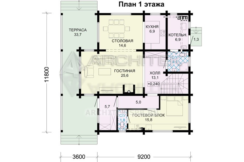 G-126-2D Проект дома из бруса с мансардой, террасой, эркером, балконом