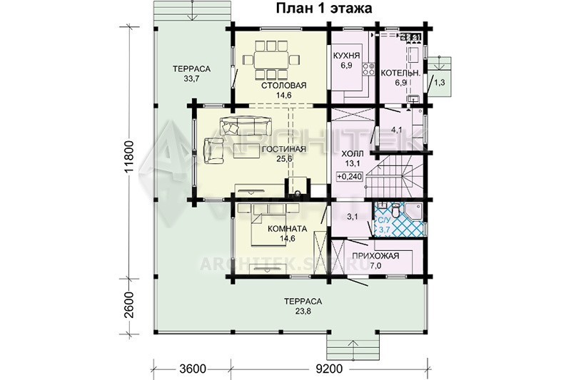 G-126-3D Проект дома из бруса с мансардой, балконом, эркером, террасой