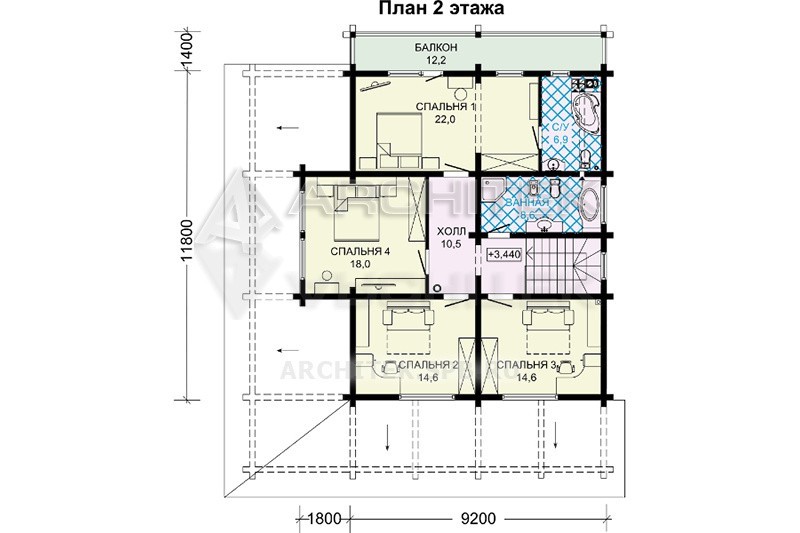 G-126-3D Проект дома из бруса с мансардой, балконом, эркером, террасой