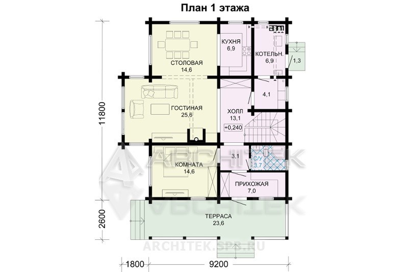 G-126-D Проект дома из бруса с мансардой, вторым светом, балконом, эркером, террасой