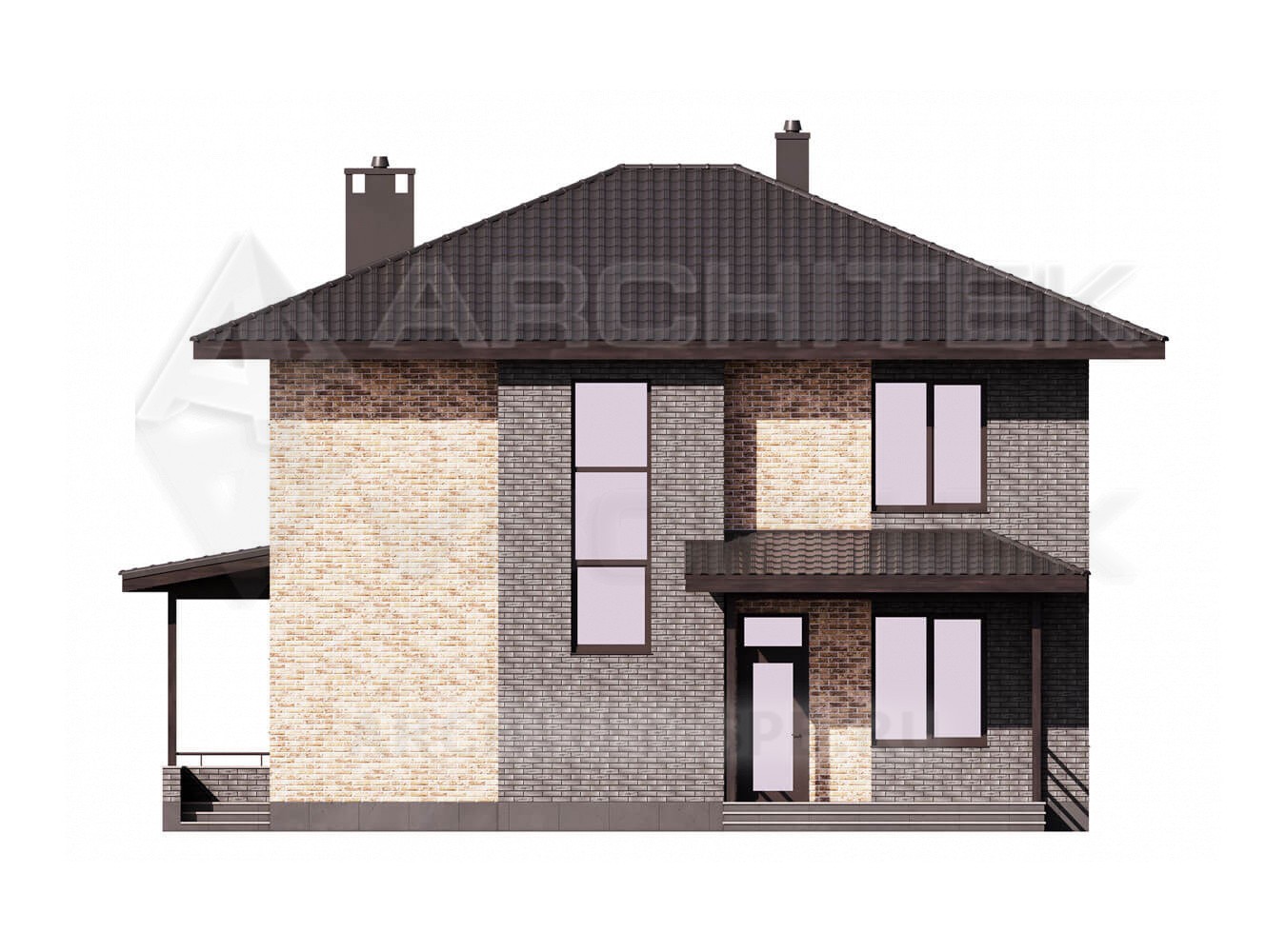 G-128-P проект двухэтажного коттеджа из газобетона с террасой