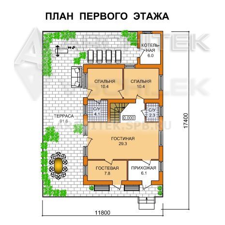 J-002-P проект современного дома из газобетона с мансардой, балконом, террасой