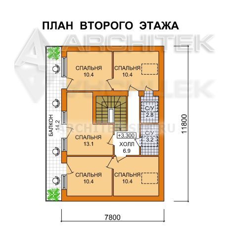 J-002-P проект современного дома из газобетона с мансардой, балконом, террасой