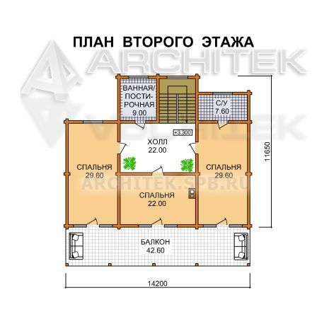 J-026-D проект деревянного дома из бруса с мансардой, гаражом, террасой, балконом
