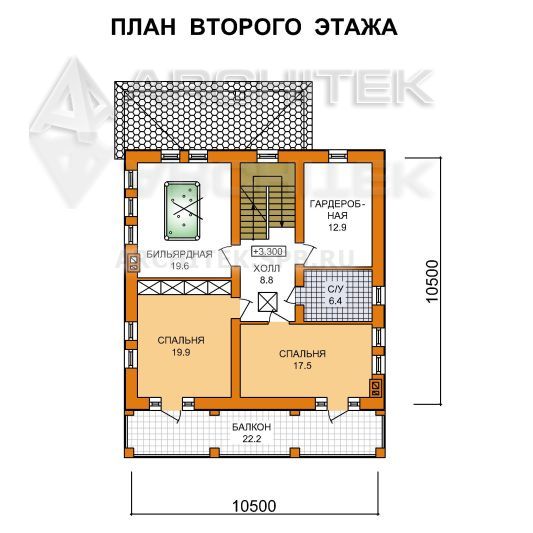 J-040-K проект кирпичного дома с эксплуатируемой кровлей, сауной, балконом, террасой