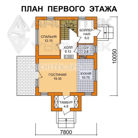 J-041-P проект коттеджа из газобетона с террасой и балконом
