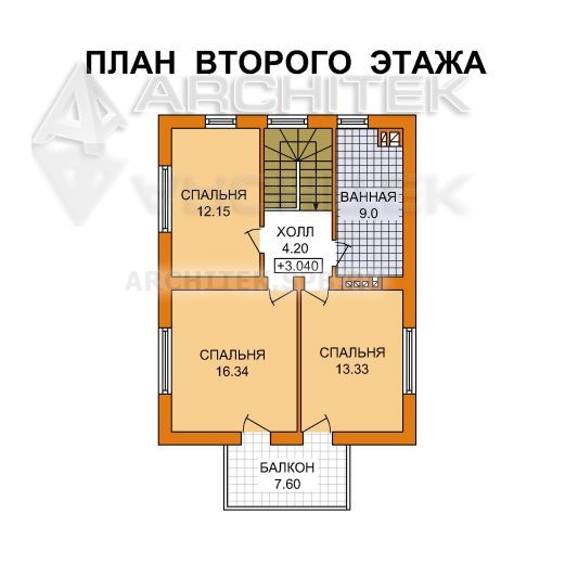 J-041-P проект коттеджа из газобетона с террасой и балконом