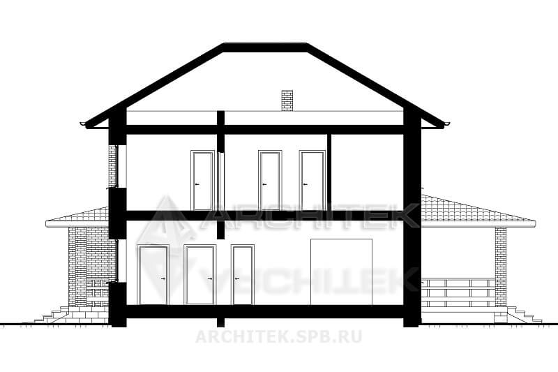 N-005-P Проект двухэтажного дома из газобетона с гаражом и террасой