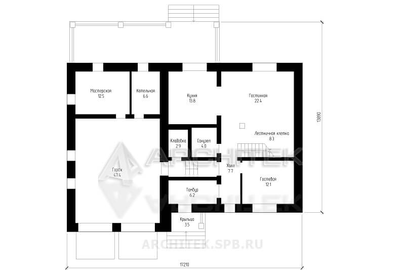 N-005-P Проект двухэтажного дома из газобетона с гаражом и террасой