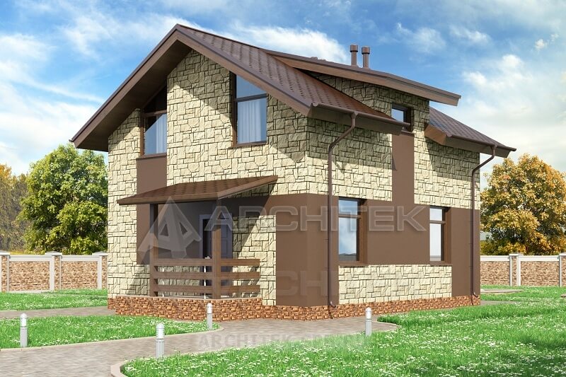 N-007-P Проект маленького простого дома из газобетона с мансардой 6.7х8.2