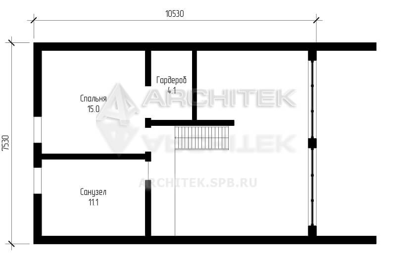 N-023-F Проект простого современного каркасного дома с мансардой, террасой, вторым светом 7.5х10.5