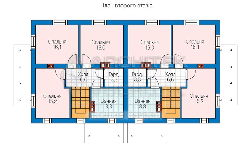PD-001-2P проект дома из газобетона на две семьи 9х19