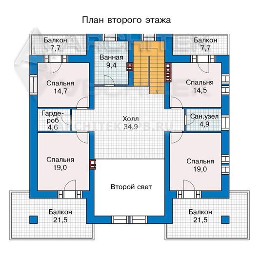 PD-006-K проект кирпичного коттеджа с террасой, балконом и вторым светом