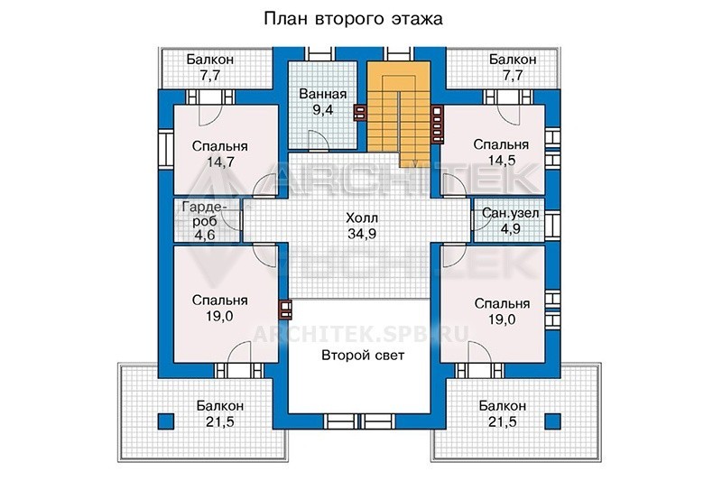PD-006-P проект коттеджа из газобетона с террасой и сауной