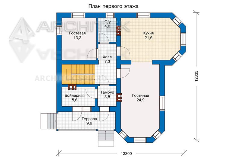 PD-007-K проект двухэтажного кирпичного дома с террасой и эркером