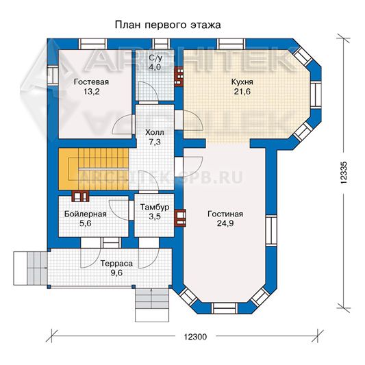 PD-007-P проект двухэтажного дома из газобетона с террасой и эркером
