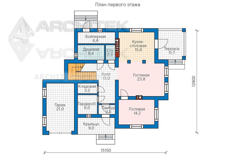 PD-010-4P проект коттеджа из газобетона с мансардой и гаражом