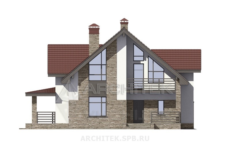 PD-010-5P проект дома из газобетона с мансардой, балконом, террасой