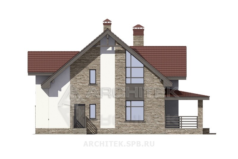 PD-010-5P проект дома из газобетона с мансардой, балконом, террасой