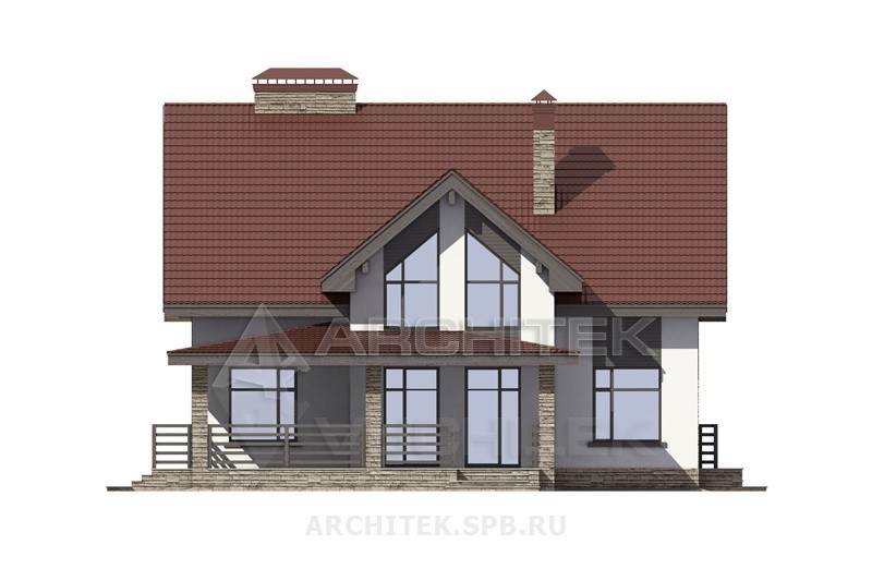 PD-010-5P проект дома из газобетона с мансардой, балконом, террасой
