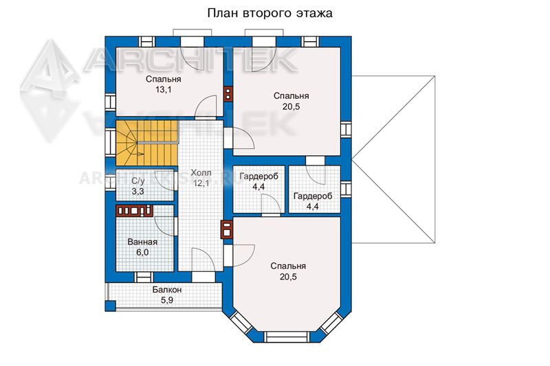 PD-011-K проект двухэтажного кирпичного дома с террасой и балконом