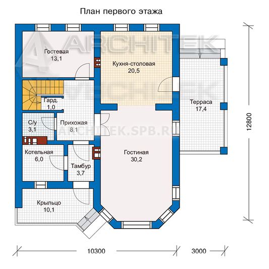 PD-011-P проект двухэтажного дома из газобетона с террасой и эркером