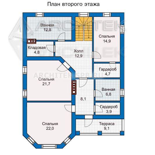 PD-015-P проект двухэтажного дома из газобетна с террасой и эркером