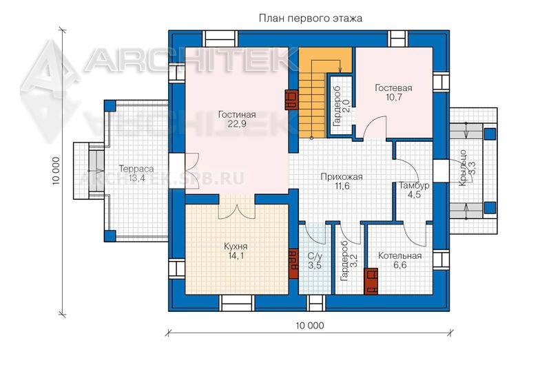 PD-016-2P проект простого дома из газобетона 10х10