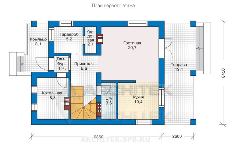 PD-018-2P проект небольшого простого коттеджа из газобетона с балконом, террасой