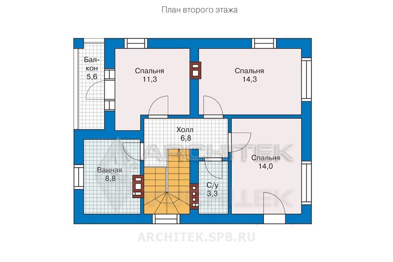 PD-018-2P проект небольшого простого коттеджа из газобетона с балконом, террасой