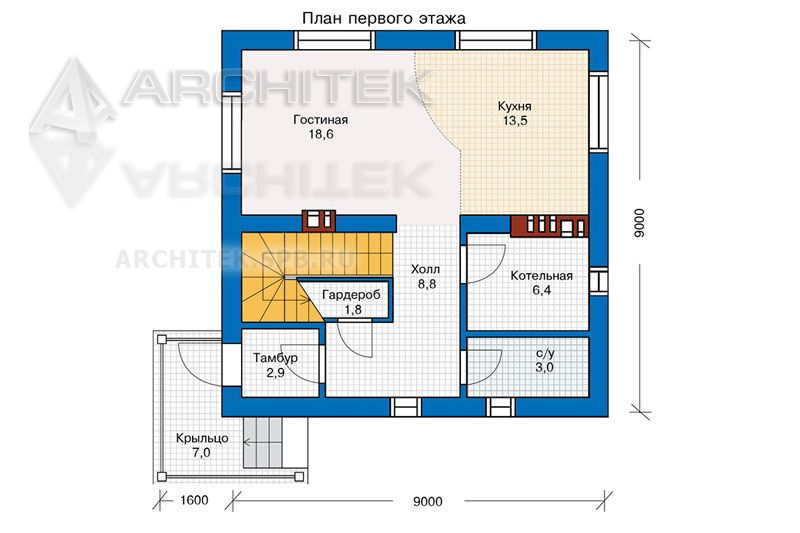 PD-019-K проект небольшого кирпичного коттеджа с мансардой и балконом
