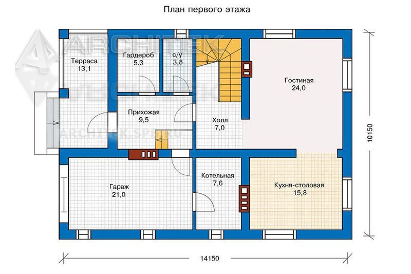 PD-020-K проект кирпичного дома с мансардой и гаражом