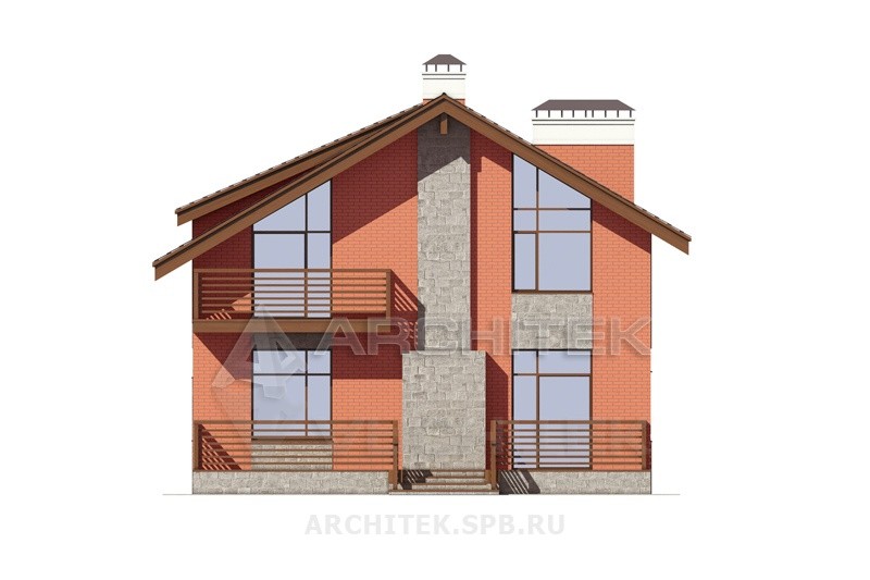 PD-021-2K Проект дома из кирпича с мансардой, балконом, террасой