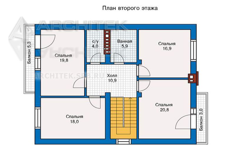 PD-021-2P Проект коттеджа из газобетона с мансардой, террасой и балконом