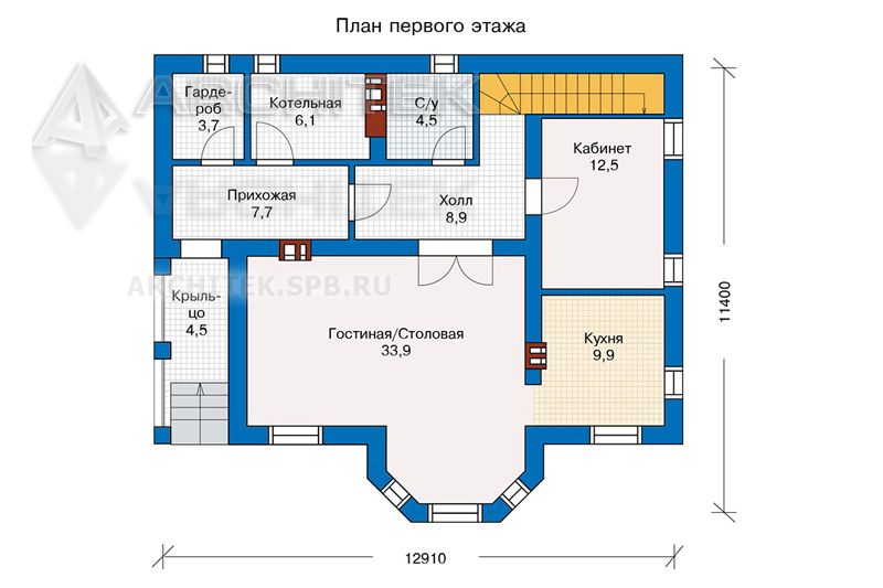 PD-025-K Проект двухэтажного кирпичного дома с эркером и балконом