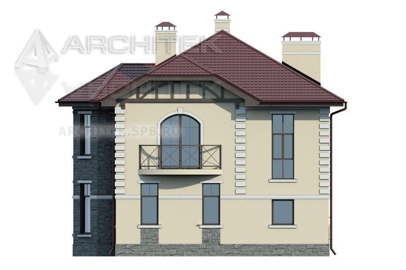 PD-025-P Проект двухэтажного дома из газобетона с эркером и балконом
