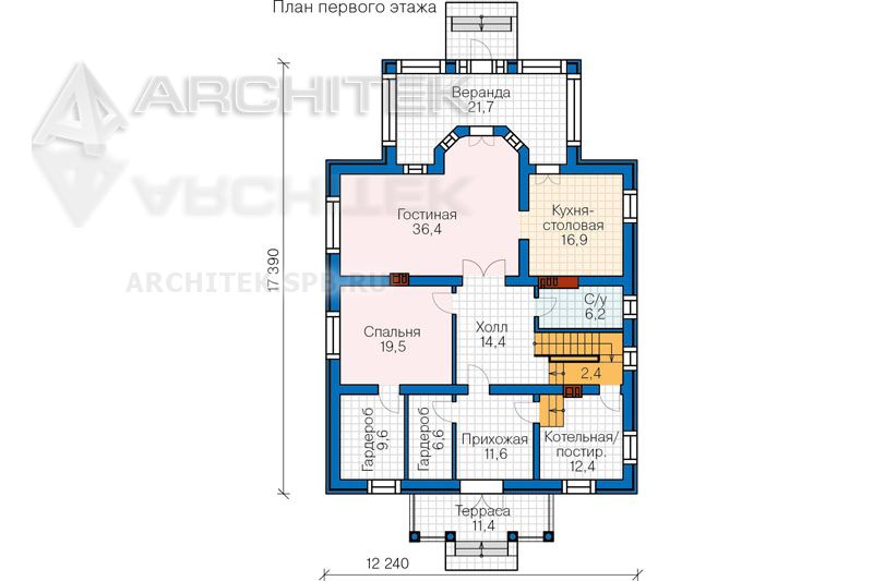 PD-026-2P Проект дома из газобетона с мансардой, верандой и балконом