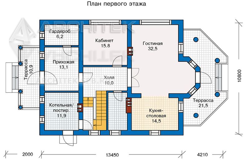 PD-026-K Проект кирпичного дома с террасой, эркером и балконом