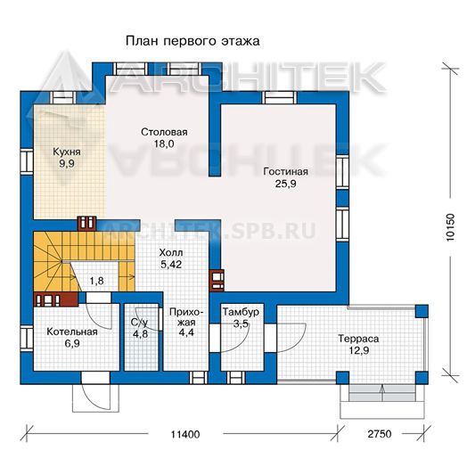 PD-027-P Проект коттеджа из газобетона с мансардой и террасой