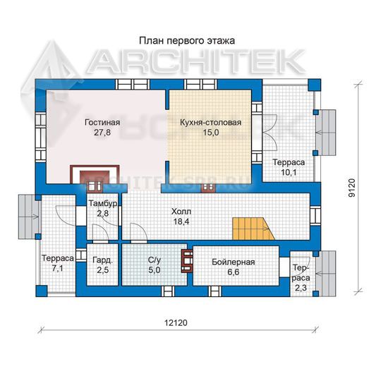 PD-030-P Проект небольшого дома из газобетона с террасой и балконом