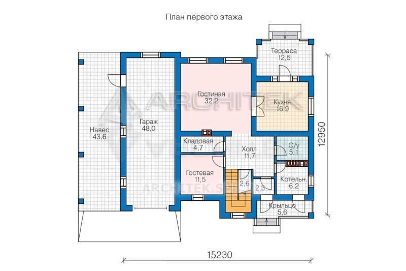 PD-031-3P Проект дома из газобетона с гаражом, мансардой, террасой, балконом