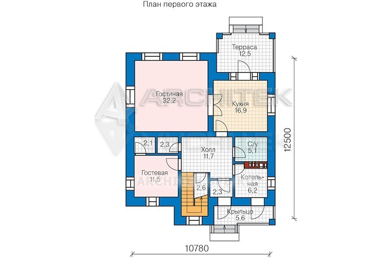 PD-031-4P Проект дома из газобетона с террасой 10.7×12.5